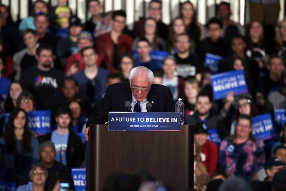 GVL / Emily Frye
Democratic Presidential Candidate Bernie Sanders makes a last minute stop at Grand Valley State University on Friday Mar. 4, 2016. Sanders is trying to pull all of his supporters to the voting polls before Tuesday's primary election. 