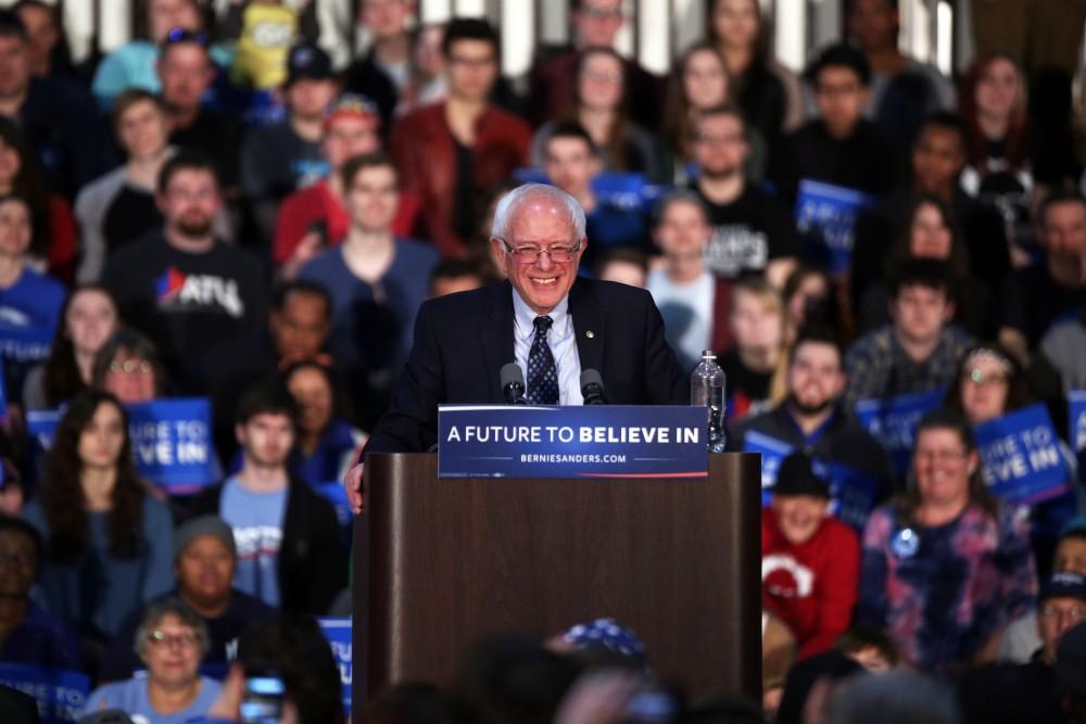 GVL / Emily Frye
Democratic Presidential Candidate Bernie Sanders makes a last minute stop at Grand Valley State University on Friday Mar. 4, 2016. Sanders is trying to pull all of his supporters to the voting polls before Tuesday's primary election. 