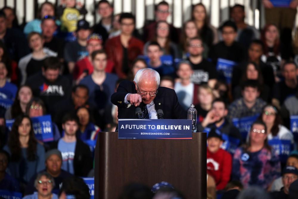 GVL / Emily Frye
Democratic Presidential Candidate Bernie Sanders makes a last minute stop at Grand Valley State University on Friday Mar. 4, 2016. Sanders is trying to pull all of his supporters to the voting polls before Tuesday's primary election. 