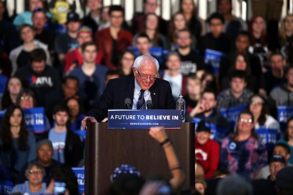 GVL / Emily Frye
Democratic Presidential Candidate Bernie Sanders makes a last minute stop at Grand Valley State University on Friday Mar. 4, 2016. Sanders is trying to pull all of his supporters to the voting polls before Tuesday's primary election. 