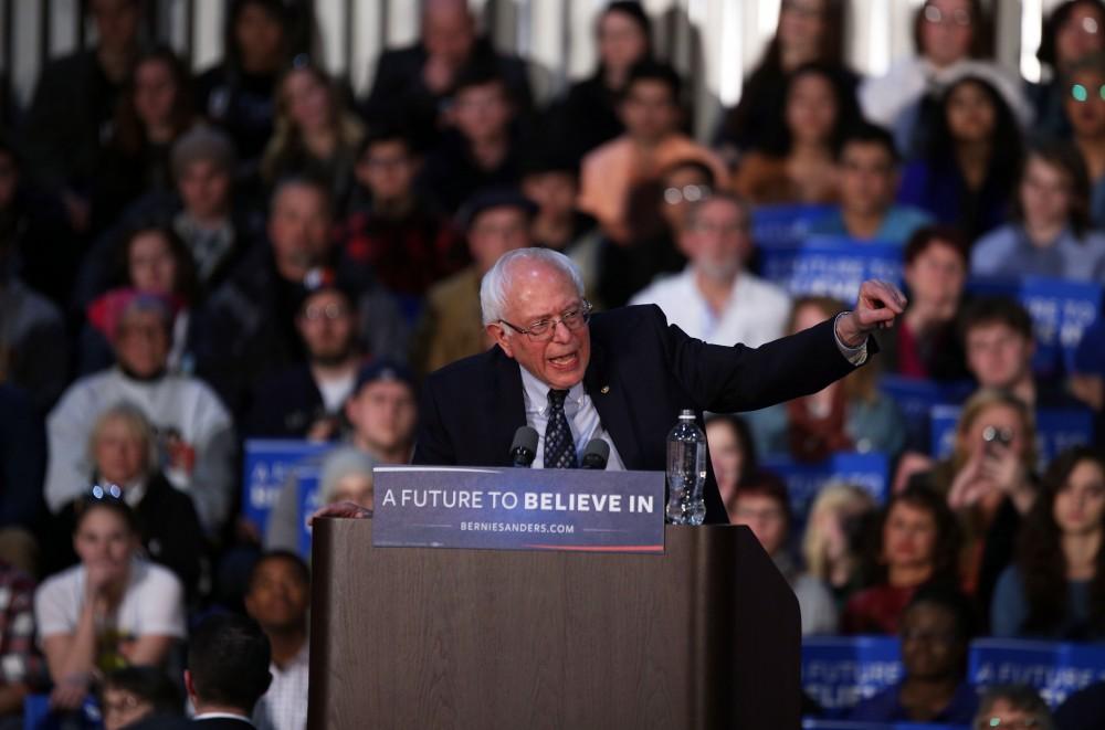 GVL / Emily Frye
Democratic Presidential Candidate Bernie Sanders makes a last minute stop at Grand Valley State University on Friday Mar. 4, 2016. Sanders is trying to pull all of his supporters to the voting polls before Tuesday's primary election. 