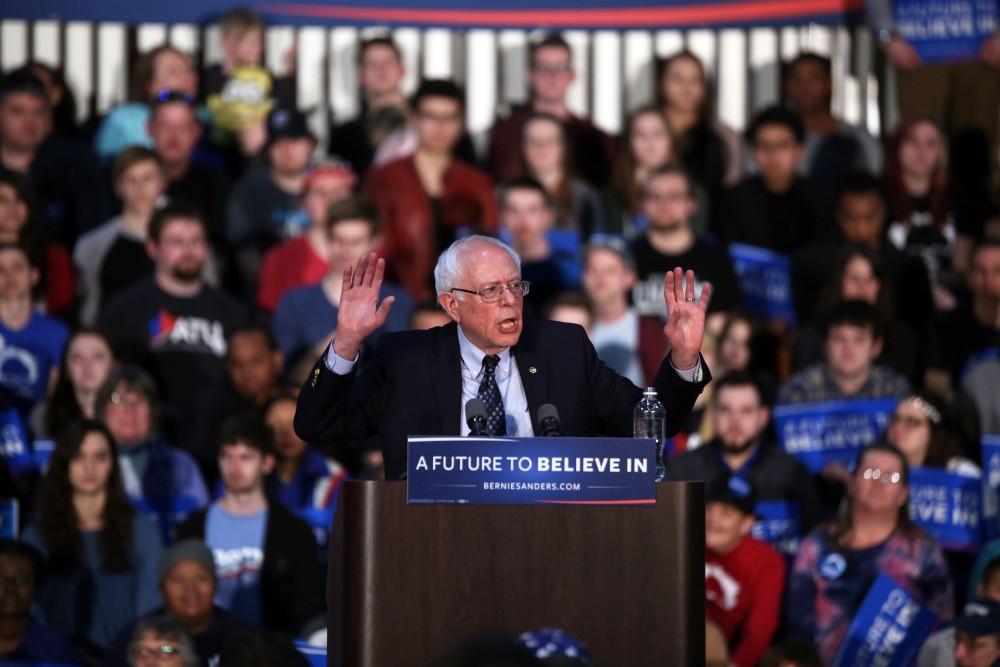 GVL / Emily Frye
Democratic Presidential Candidate Bernie Sanders makes a last minute stop at Grand Valley State University on Friday Mar. 4, 2016. Sanders is trying to pull all of his supporters to the voting polls before Tuesday's primary election. 