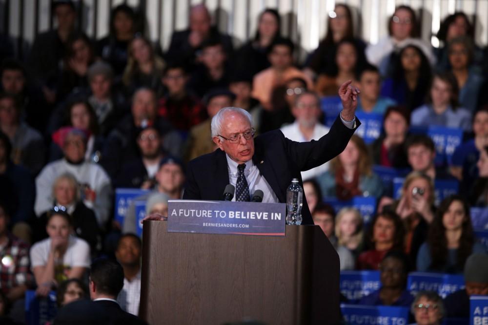 GVL / Emily Frye
Democratic Presidential Candidate Bernie Sanders makes a last minute stop at Grand Valley State University on Friday Mar. 4, 2016. Sanders is trying to pull all of his supporters to the voting polls before Tuesday's primary election. 