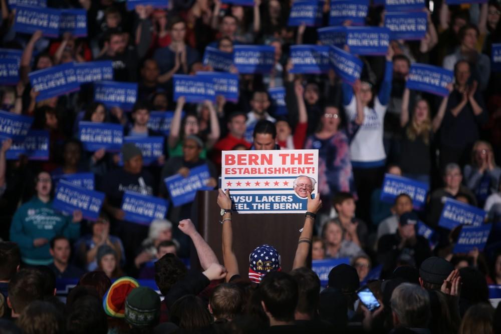 GVL / Emily Frye
Democratic Presidential Candidate Bernie Sanders makes a last minute stop at Grand Valley State University on Friday Mar. 4, 2016. Sanders is trying to pull all of his supporters to the voting polls before Tuesday's primary election. 