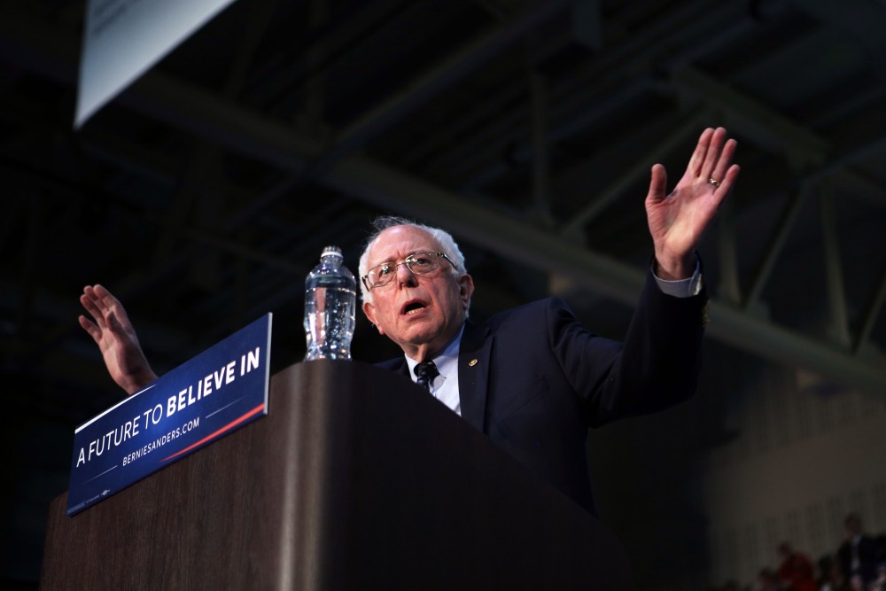 GVL / Emily Frye
Democratic Presidential Candidate Bernie Sanders makes a last minute stop at Grand Valley State University on Friday Mar. 4, 2016. Sanders is trying to pull all of his supporters to the voting polls before Tuesday's primary election. 