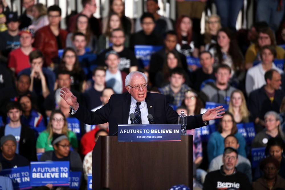 GVL / Emily Frye
Democratic Presidential Candidate Bernie Sanders makes a last minute stop at Grand Valley State University on Friday Mar. 4, 2016. Sanders is trying to pull all of his supporters to the voting polls before Tuesday's primary election. 