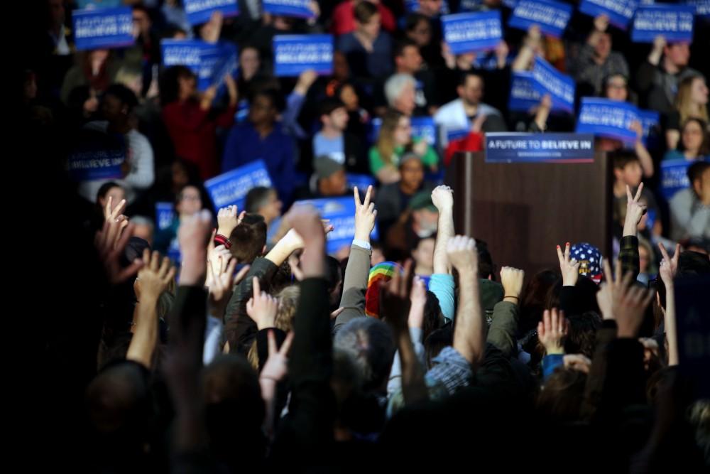 GVL / Emily Frye
Democratic Presidential Candidate Bernie Sanders makes a last minute stop at Grand Valley State University on Friday Mar. 4, 2016. Sanders is trying to pull all of his supporters to the voting polls before Tuesday's primary election. 