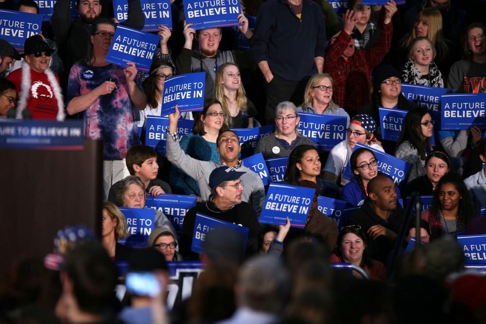 GVL / Emily Frye
Democratic Presidential Candidate Bernie Sanders makes a last minute stop at Grand Valley State University on Friday Mar. 4, 2016. Sanders is trying to pull all of his supporters to the voting polls before Tuesday's primary election. 