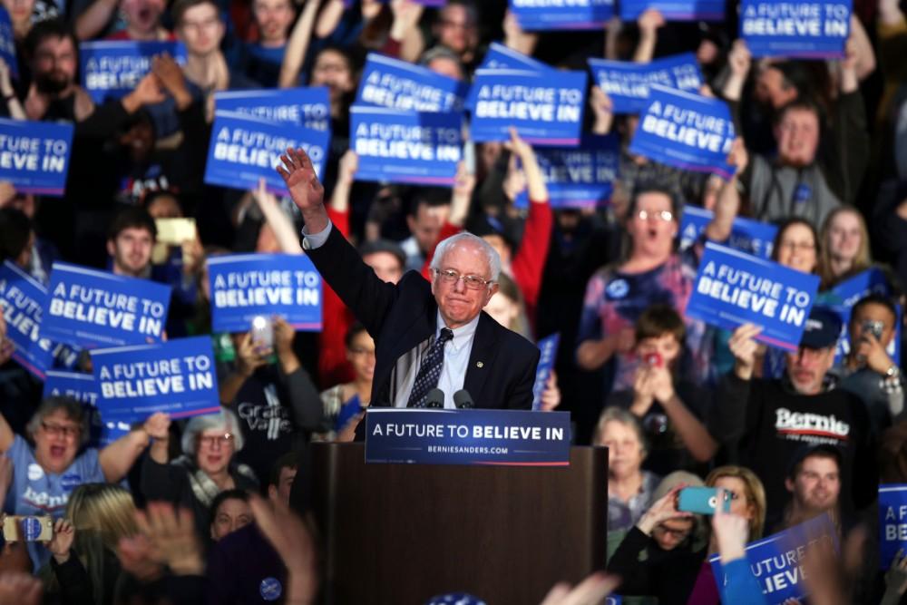 GVL / Emily Frye
Democratic Presidential Candidate Bernie Sanders makes a last minute stop at Grand Valley State University on Friday Mar. 4, 2016. Sanders is trying to pull all of his supporters to the voting polls before Tuesday's primary election. 