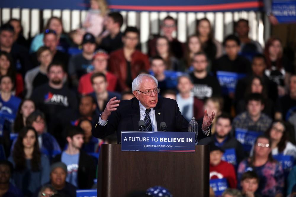 GVL / Emily Frye
Democratic Presidential Candidate Bernie Sanders makes a last minute stop at Grand Valley State University on Friday Mar. 4, 2016. Sanders is trying to pull all of his supporters to the voting polls before Tuesday's primary election. 