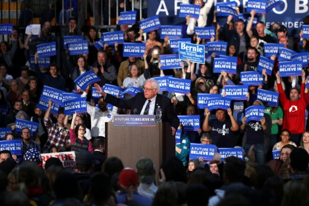 GVL / Emily Frye
Democratic Presidential Candidate Bernie Sanders makes a last minute stop at Grand Valley State University on Friday Mar. 4, 2016. Sanders is trying to pull all of his supporters to the voting polls before Tuesday's primary election. 