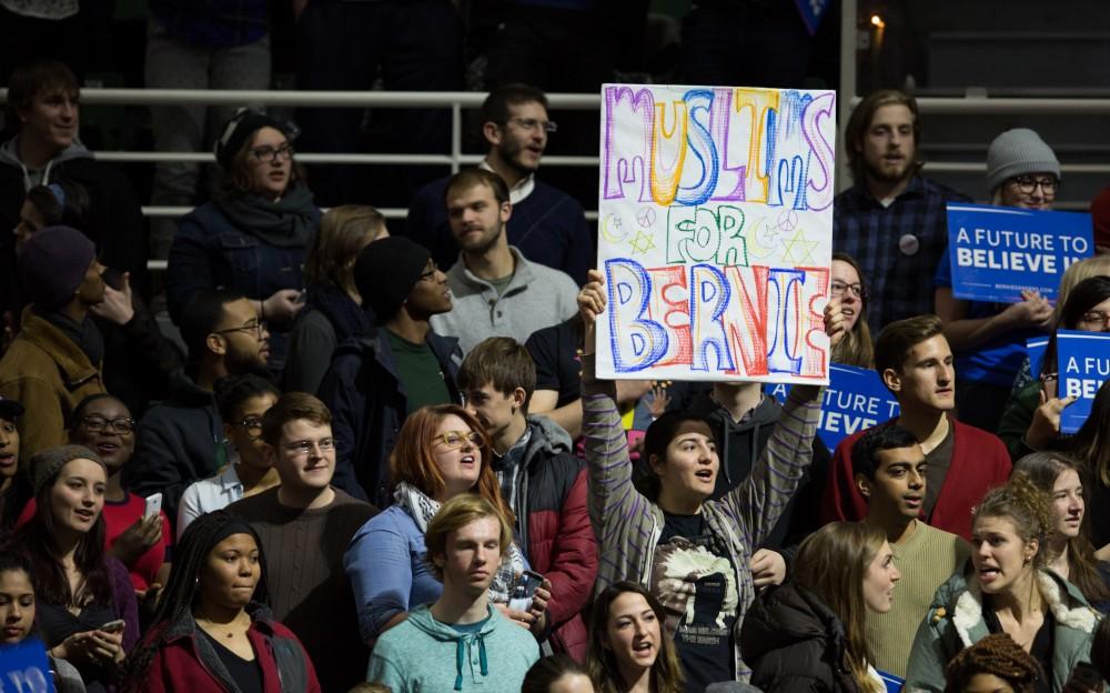 GVL / Kevin Sielaff - United States Senator and Democratic presidential hopeful Bernie Sanders speaks on Wednesday, March 2, 2016 at Michigan State University's Breslin Student Events Center.