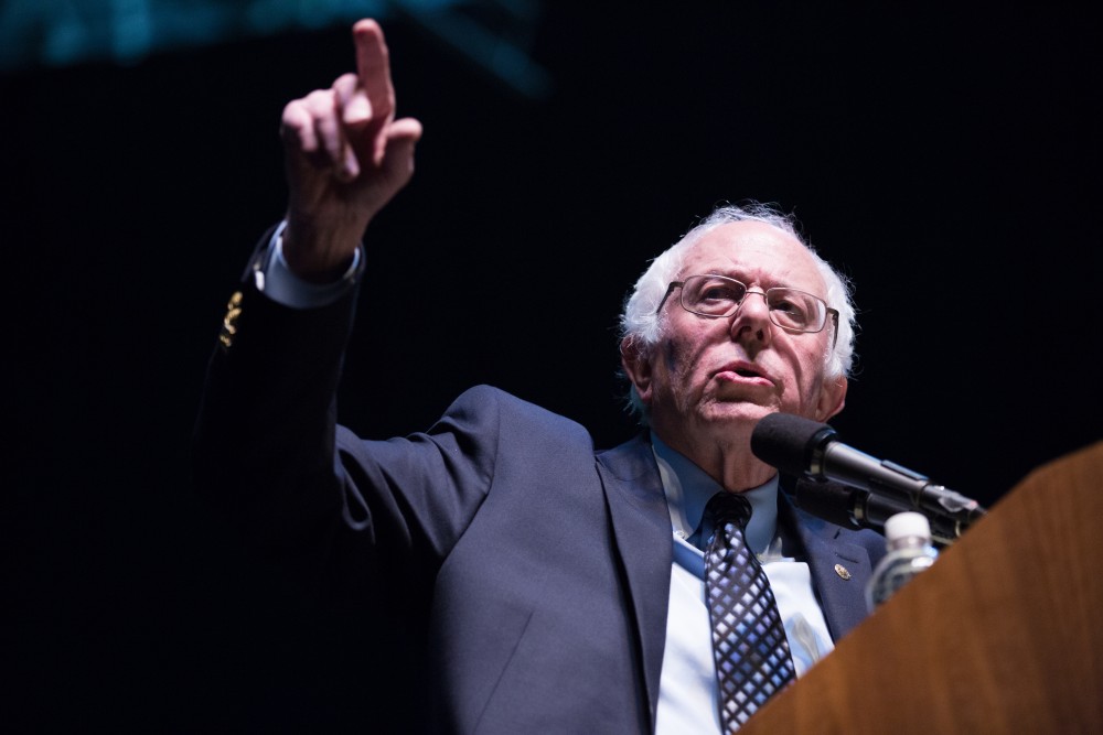 GVL / Kevin Sielaff - United States Senator and Democratic presidential hopeful Bernie Sanders speaks on Wednesday, March 2, 2016 at Michigan State University's Breslin Student Events Center.