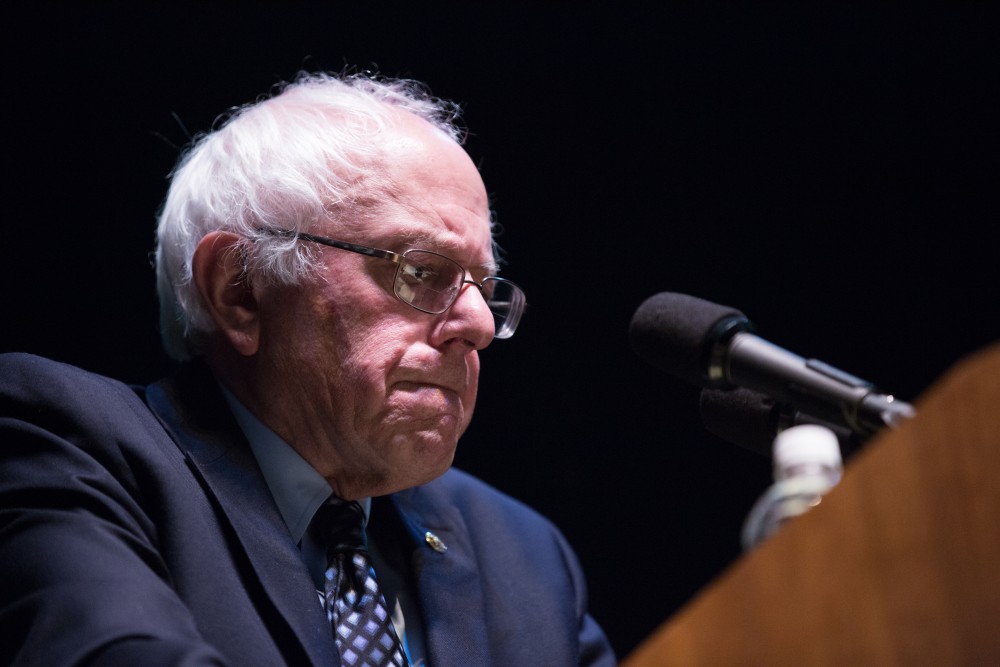 GVL / Kevin Sielaff - United States Senator and Democratic presidential hopeful Bernie Sanders speaks on Wednesday, March 2, 2016 at Michigan State University's Breslin Student Events Center.