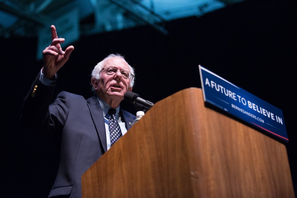 GVL / Kevin Sielaff - United States Senator and Democratic presidential hopeful Bernie Sanders speaks on Wednesday, March 2, 2016 at Michigan State University's Breslin Student Events Center.