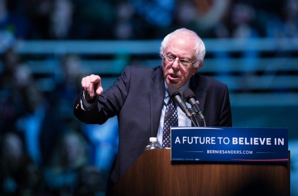 GVL / Kevin Sielaff - United States Senator and Democratic presidential hopeful Bernie Sanders speaks on Wednesday, March 2, 2016 at Michigan State University's Breslin Student Events Center.