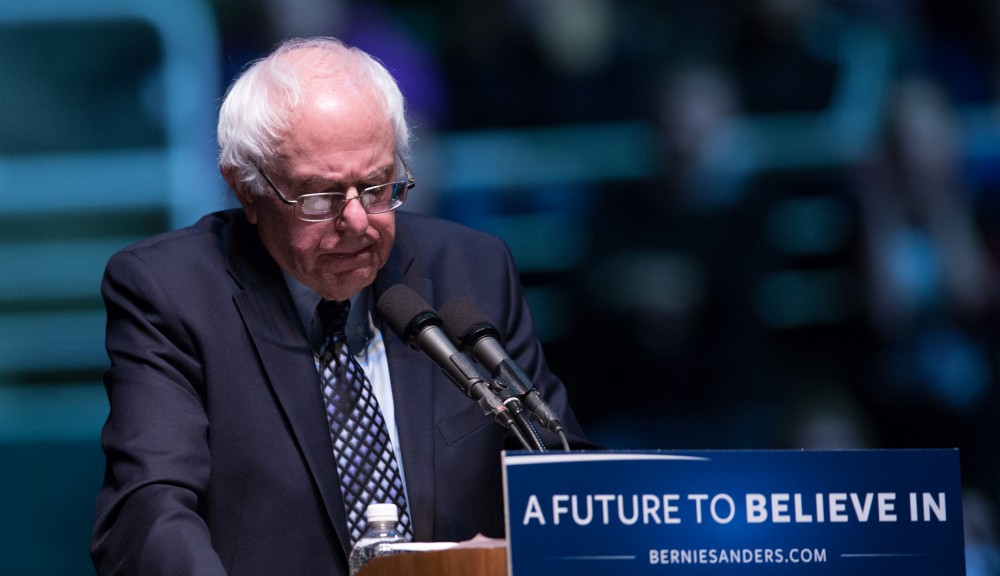 GVL / Kevin Sielaff - United States Senator and Democratic presidential hopeful Bernie Sanders speaks on Wednesday, March 2, 2016 at Michigan State University's Breslin Student Events Center.