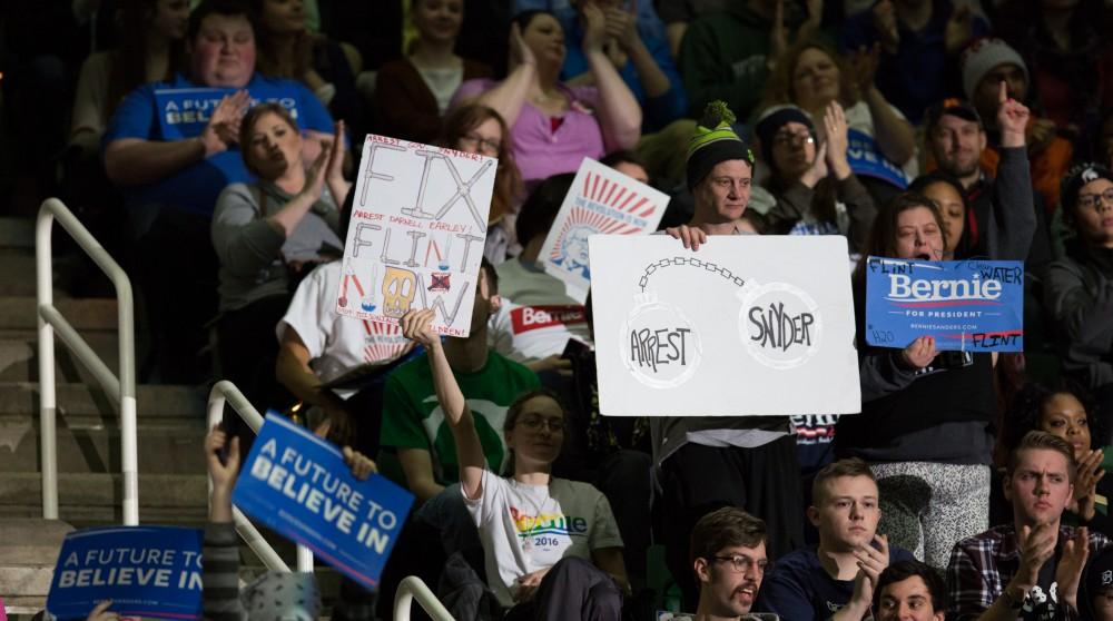 GVL / Kevin Sielaff - United States Senator and Democratic presidential hopeful Bernie Sanders speaks on Wednesday, March 2, 2016 at Michigan State University's Breslin Student Events Center.