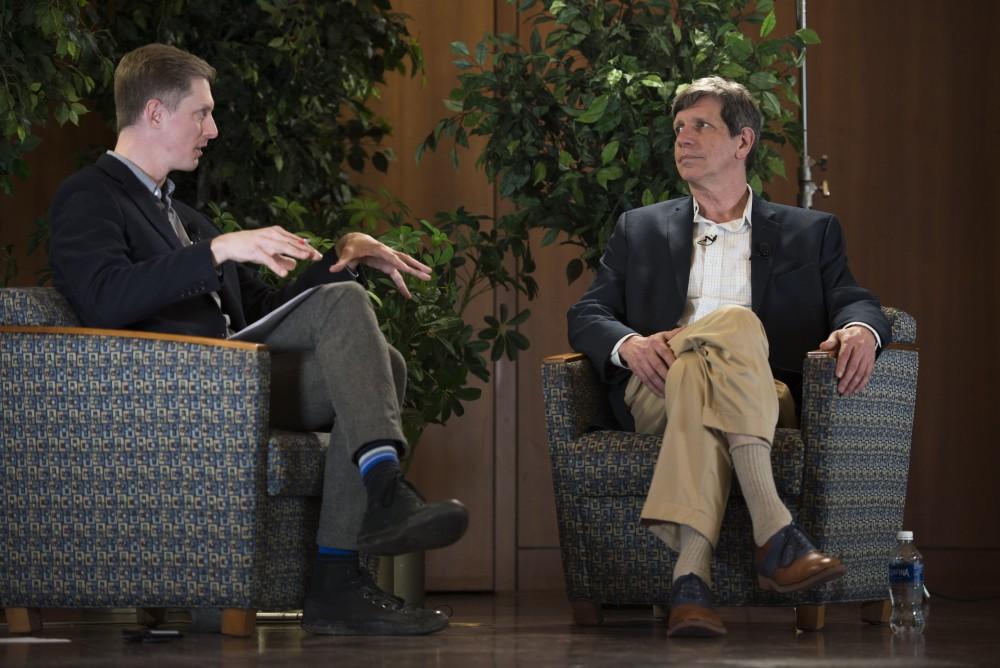 GVL / Luke Holmes - Curt Guyette sits down to discuss the Flint water crisis with Dr. Eric Harvey. The discussion was held in the Cook-DeWitt Center Tuesday, Mar. 29, 2016.