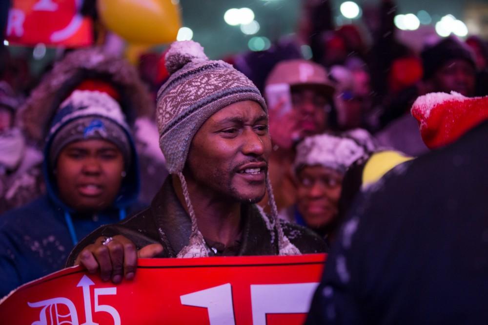 GVL / Kevin Sielaff - Protesters gather outside of the Fox Theater in Detroit, MI on Friday, March 4, 2016 to voice their opinions about the GOP candidates.