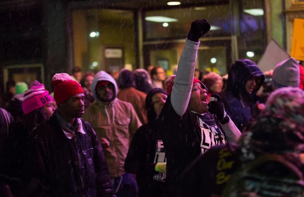 GVL / Kevin Sielaff - Protesters gather outside of the Fox Theater in Detroit, MI on Friday, March 4, 2016 to voice their opinions about the GOP candidates.