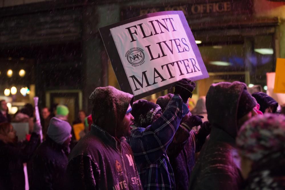 GVL / Kevin Sielaff - Protesters gather outside of the Fox Theater in Detroit, MI on Friday, March 4, 2016 to voice their opinions about the GOP candidates.