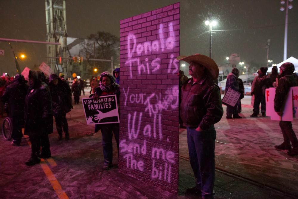 GVL / Kevin Sielaff - Protesters gather outside of the Fox Theater in Detroit, MI on Friday, March 4, 2016 to voice their opinions about the GOP candidates.