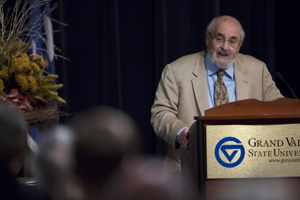 GVL / Kevin Sielaff - Alan Charles Kors, intellectual historian and Henry Charles Lea Professor of History at the University of Pennsylvania, speaks at Grand Valley's Loosemore Auditorium Wednesday, March 16, 2016. 