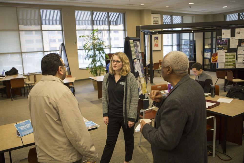 GVL / Sara Carte - The Kaufman Interfaith Institute Program Manager, Katie Gordon, speaks with students and staff at the Religius & Spiritual Identity Listening Sessions in the DeVos Campus on Wednesday, Mar. 23, 2016.