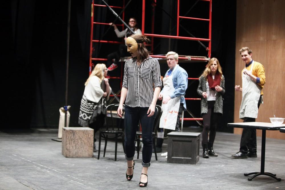 GVL / Emily Frye 
Charlie Wilburn, along with her fellow cast mates, rehearse a scene from the upcoming play "Six Characters Theater Performance" on Thursday Mar. 24, 2016. 