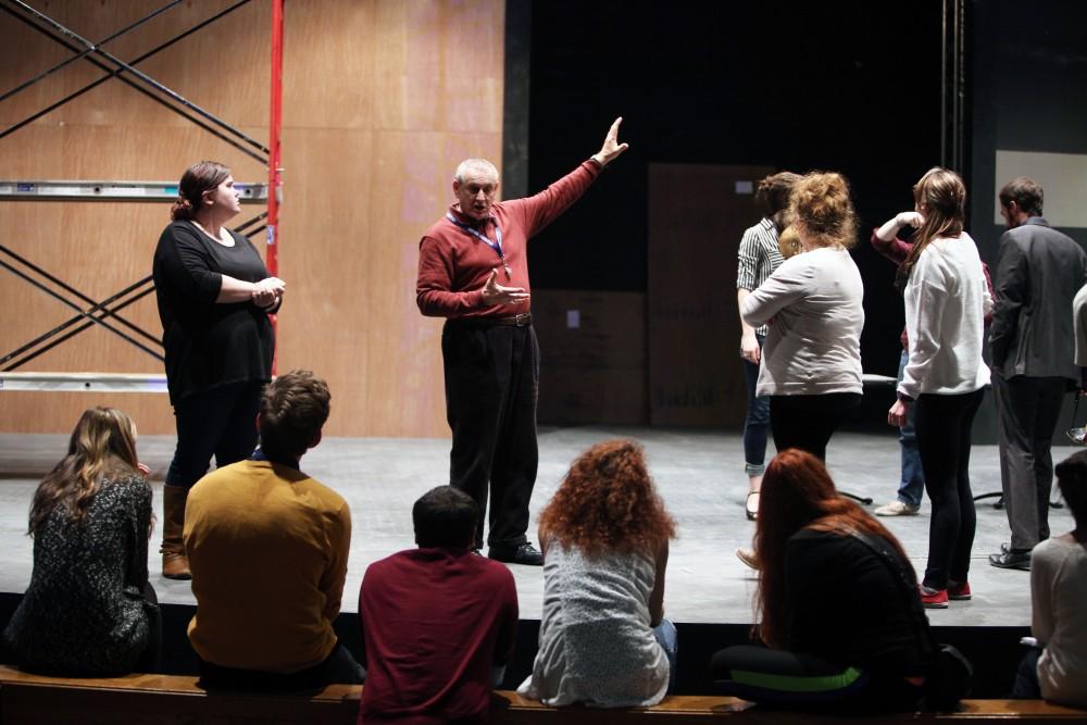 GVL / Emily Frye 
The cast and crew of the upcoming play "Six Characters Theater Performance" gather for rehearsal  on Thursday Mar. 24, 2016. 