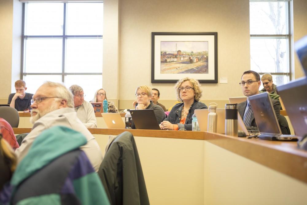 GVL / Sara Carte - Grand Valley faculty come together for the UAS meeting in the DeVos Campus on Friday, Mar. 25, 2016.