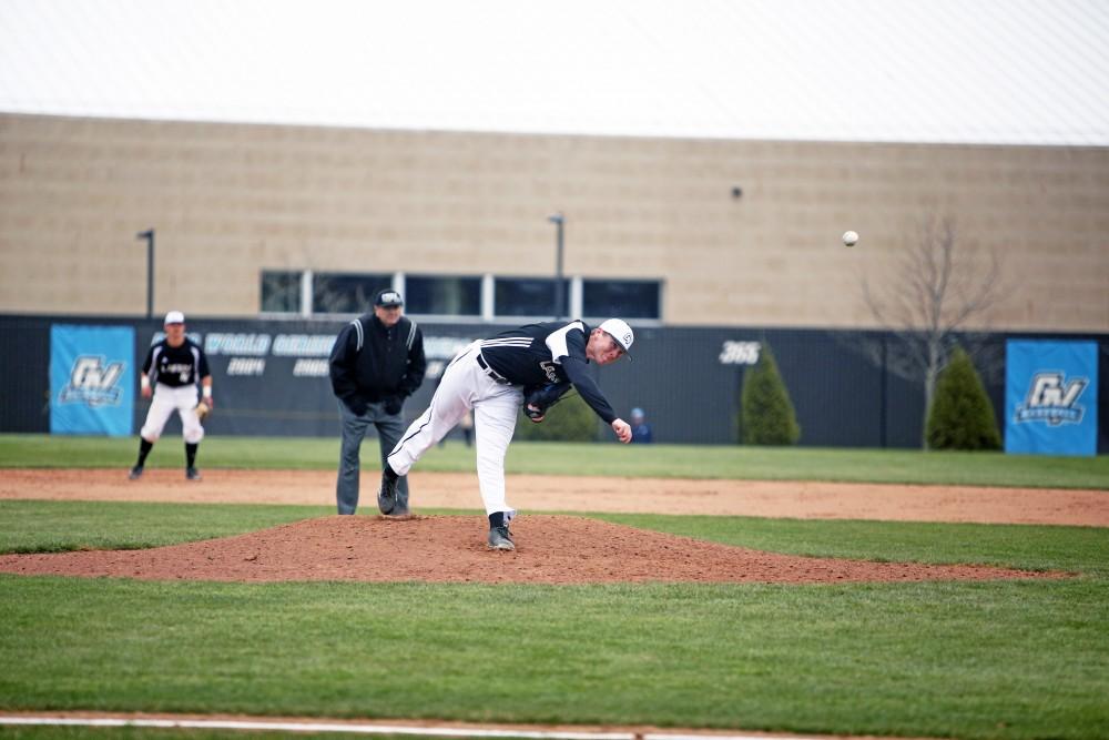 GVL / Emily Frye    
Junior Sawyer Chambers starts off on the Laker mound for the second game against Northwood University on Wednesday April 13, 2016.