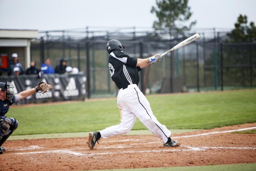 GVL / Emily Frye    
Senior Jason Ribecky steps up to the plate against Northwood University on Wednesday April 13, 2016.