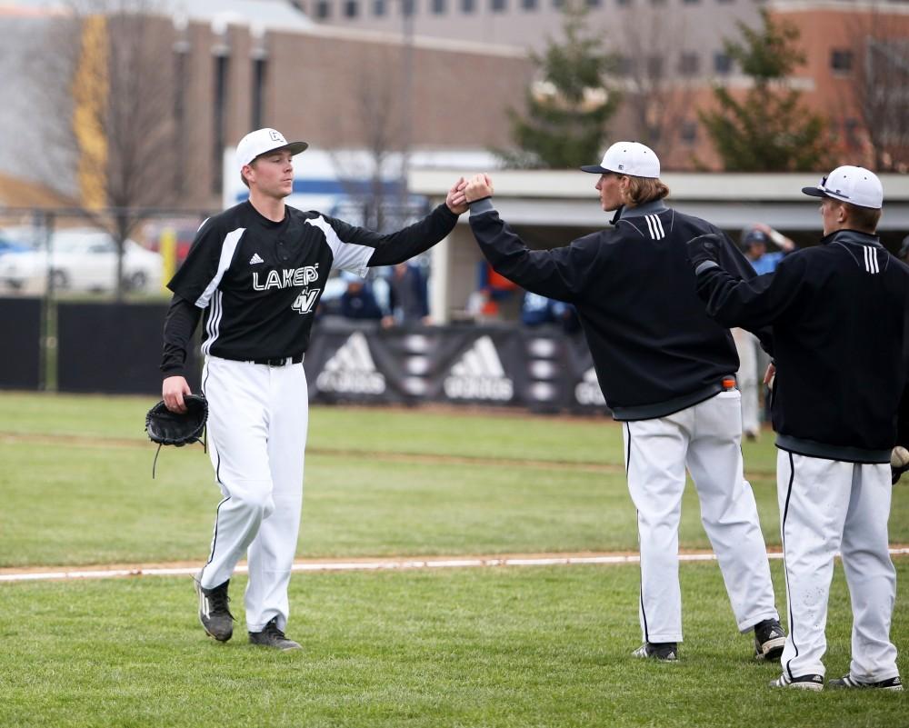 GVL / Emily Frye    
Junior Sawyer Chambers starts off on the Laker mound for the second game against Northwood University on Wednesday April 13, 2016.