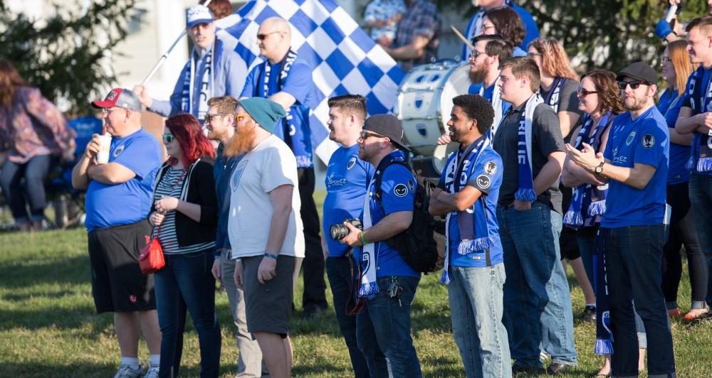 GVL / Kevin Sielaff - Grand Valley's men's club soccer team falls to GRFC with a final score of 2-0 on Friday, April 15, 2016.