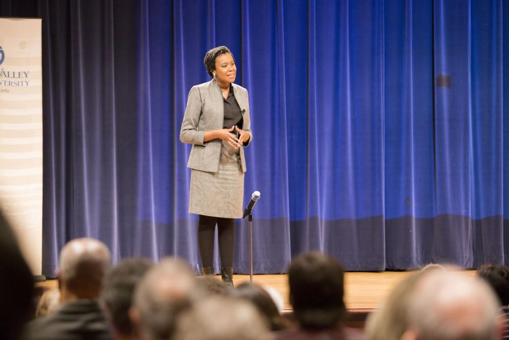 GVL / Sara Carte - Rev. Jennifer Bailey speaks at the Kaufman Interfaith Institute: Sigal Lecture in the Pew Loosemore Auditorium on Wednesday, Mar. 30, 2016.