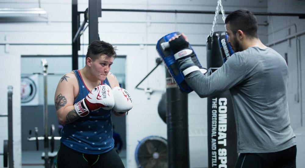 GVL / Kevin Sielaff - Nikita Netjes trains with Santoz Farias at Triumph MMA on Plainfield Ave. in Grand Rapids Tuesday, April 12, 2016.