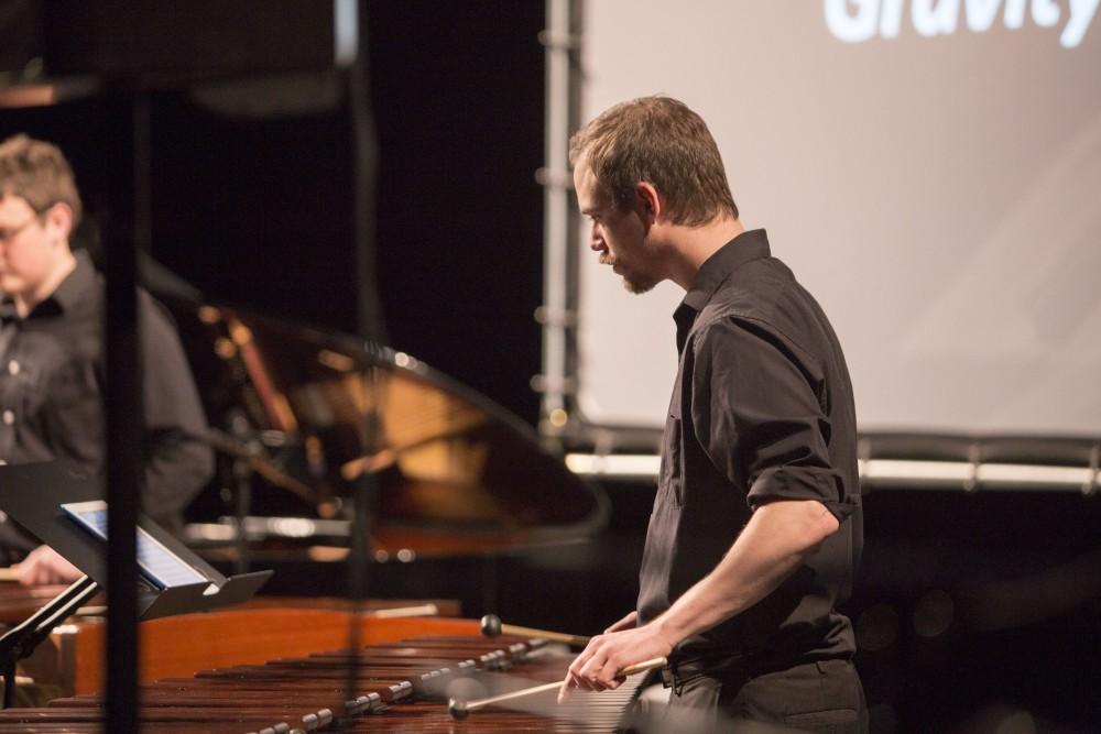 GVL / Sara Carte - Wade Selkirk performs at the GVSU New Music Ensemble 10th Anniversary Concert to begin at the Peter Martin Wege Theatre in Grand Rapids on Saturday, Apr. 2, 2016.