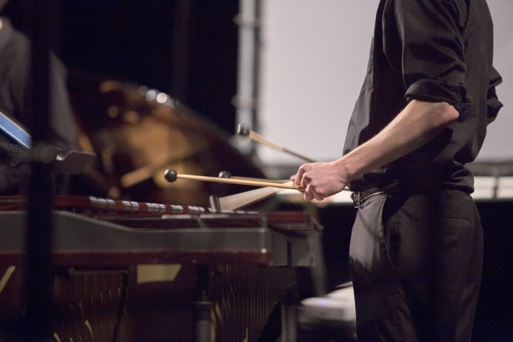 GVL / Sara Carte - Wade Selkirk performs at the GVSU New Music Ensemble 10th Anniversary Concert to begin at the Peter Martin Wege Theatre in Grand Rapids on Saturday, Apr. 2, 2016.