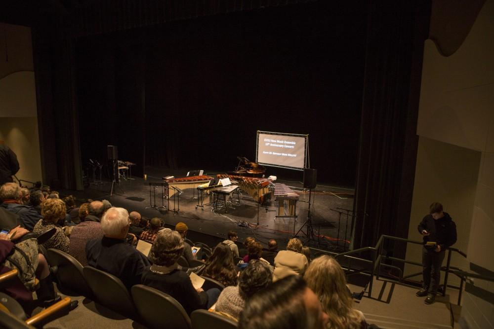 GVL / Sara Carte - The audience waits for the GVSU New Music Ensemble 10th Anniversary Concert to begin at the Peter Martin Wege Theatre in Grand Rapids on Saturday, Apr. 2, 2016.