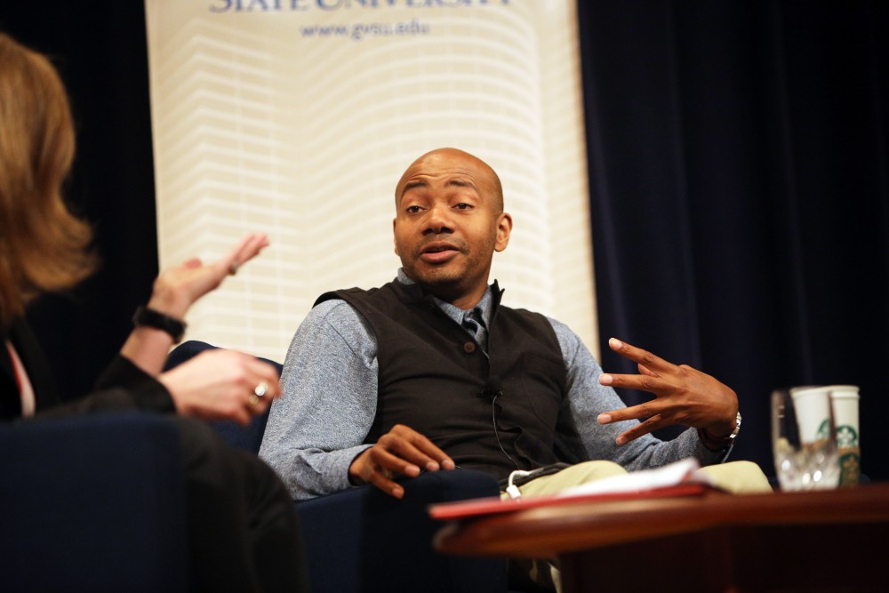 GVL / Emily Frye
Paul Miller, aka DJ Spooky, discusses the topic of sampling on Wednesday April 6, 2016. 