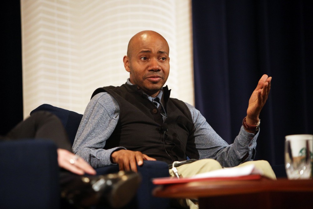 GVL / Emily Frye
Paul Miller, aka DJ Spooky, discusses the topic of sampling on Wednesday April 6, 2016. 