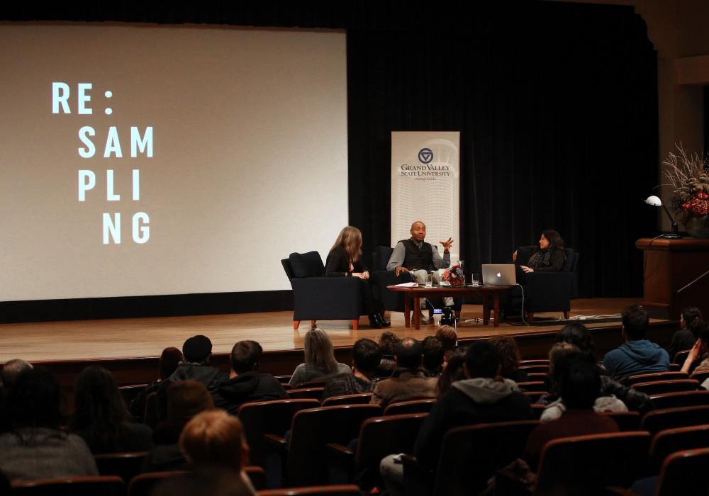 GVL / Emily Frye
(From left to right) Jill Casid, Paul Miller (aka DJ Spooky), and Nayda Collazo-Llorens discusses the topic of sampling on Wednesday April 6, 2016. 