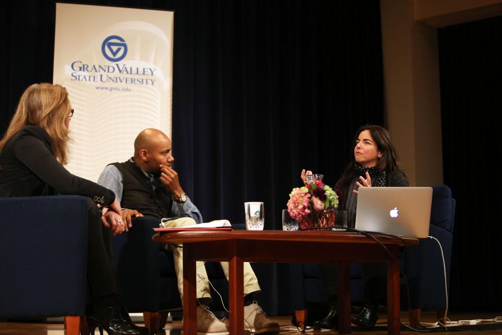 GVL / Emily Frye
(From left to right) Jill Casid, Paul Miller (aka DJ Spooky), and Nayda Collazo-Llorens discusses the topic of sampling on Wednesday April 6, 2016. 