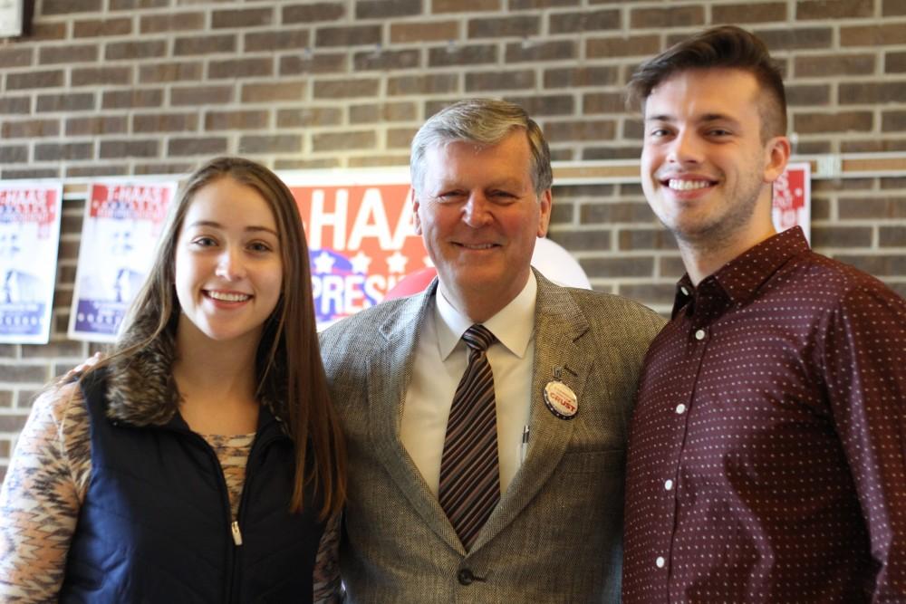 GVL / Kasey Garvelink - Students were able to take photos with President T. Haas at the Student Life event on Apr. 1, 2016 in Allendale. 