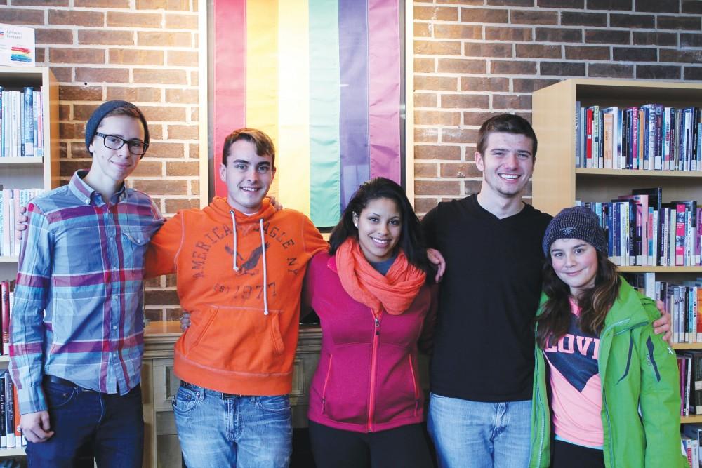 GVL / Emily FryeBrody Cragg (far left), Sean Diaz (left), Annika Gray (center), Levi Ryfiak (right), and Emily Glownia (far right) pose for a photo inside of the LGBT Center November 12, 2014. 