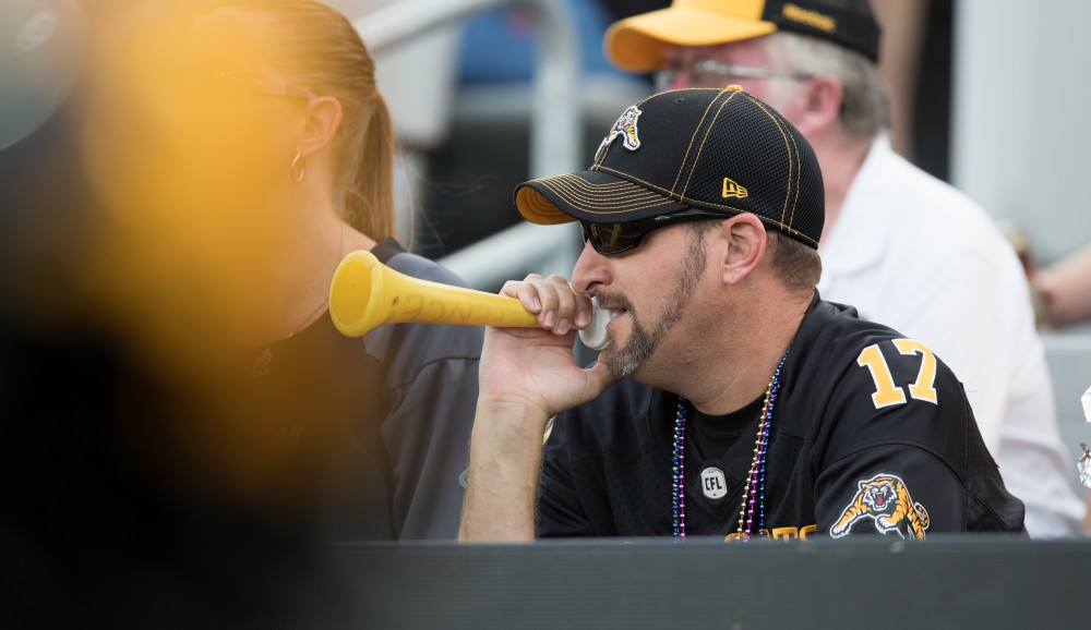 GVL/Kevin Sielaff - The Hamilton Tiger-Cats square off against the Saskatchewan Roughriders Saturday, August 20, 2016 in Hamilton, Ontario. 