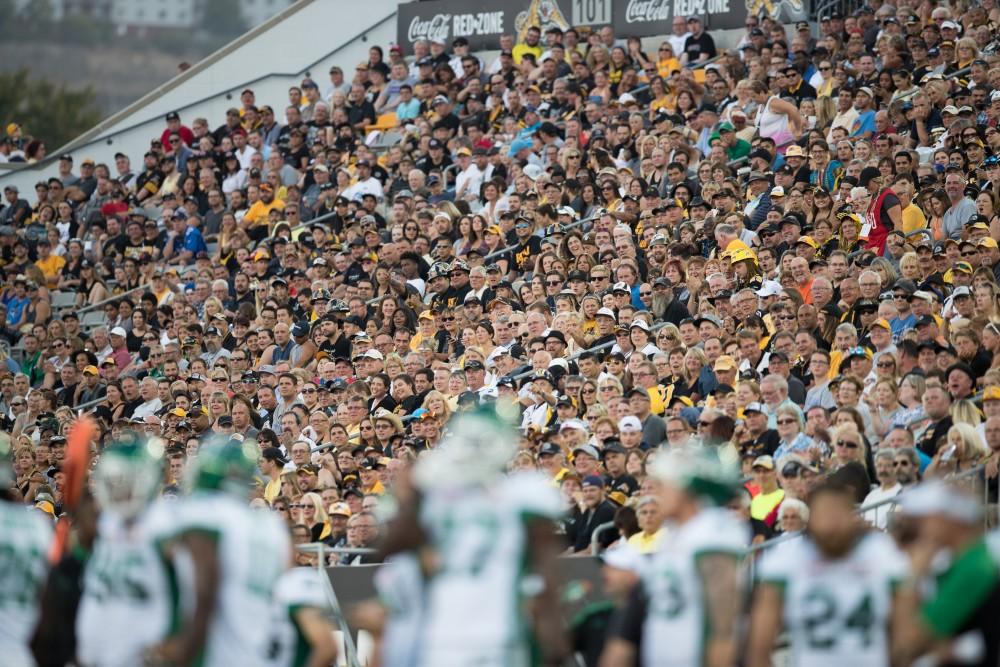 GVL/Kevin Sielaff - The Hamilton Tiger-Cats square off against the Saskatchewan Roughriders Saturday, August 20, 2016 in Hamilton, Ontario. 