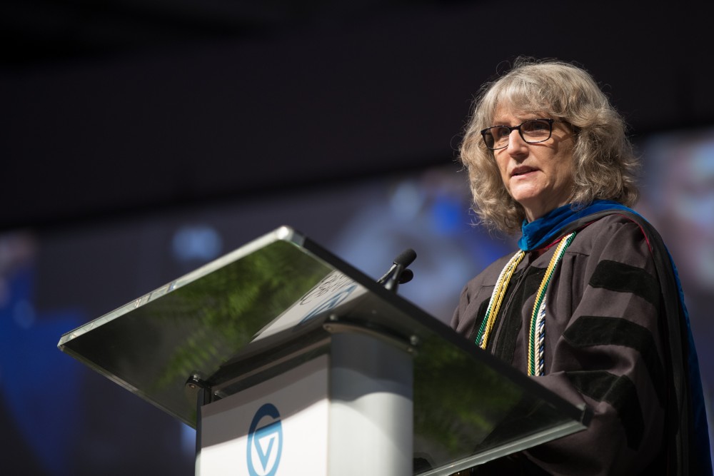 GVL/Kevin Sielaff - Karen Gibson speaks at Grand Valley's annual Convocation ceremonies on Friday, August 26, 2016.